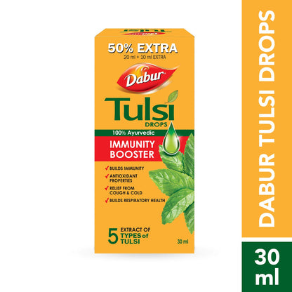 Dabur Tulsi Drops : 30ml (20ml + 10ml Free) | Contains Extracts of 5 Rare Tulsi | Boosts Immunity | Cough And Cold Relief | 100% Ayurvedic | Builds Respiratory Health