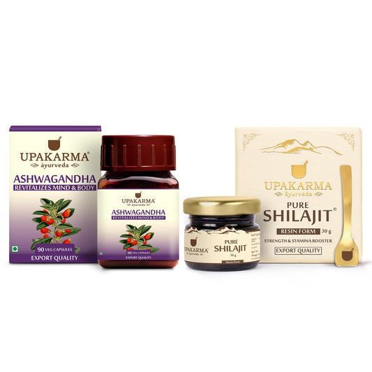UPAKARMA Combo Pack of 90 Ashwagandha Extract Capsules and 30g Shilajit/Shilajee