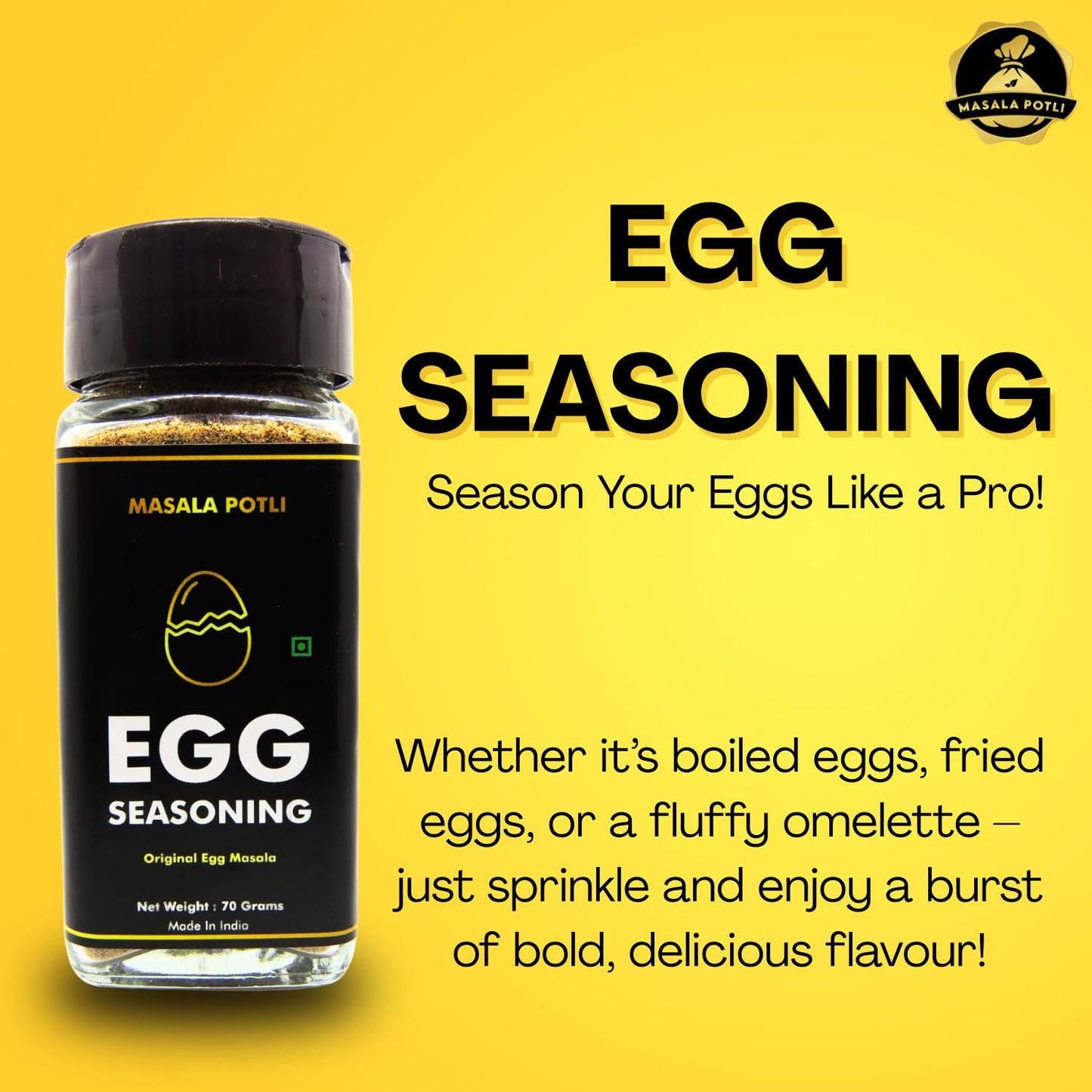 MASALA POTLI� Egg Seasoning Sprinkles Masala for Boiled Egg, Scrambled Egg (Glass Sprinkler Jar, 70 Grams)