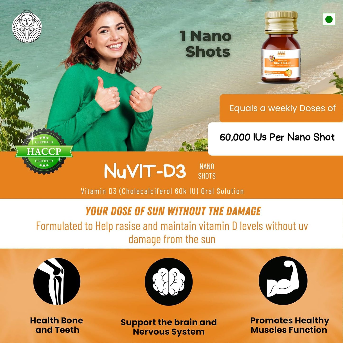 The Old Natural Nuvit D3 Vitamin D3 60000 Iu I Cholecalciferol Vitamin D3 Oil 60000 Iu Sugar Free Nano Shots I Once In A Week - 5Ml (Pack Of 8 Nano Shots - 40Ml)