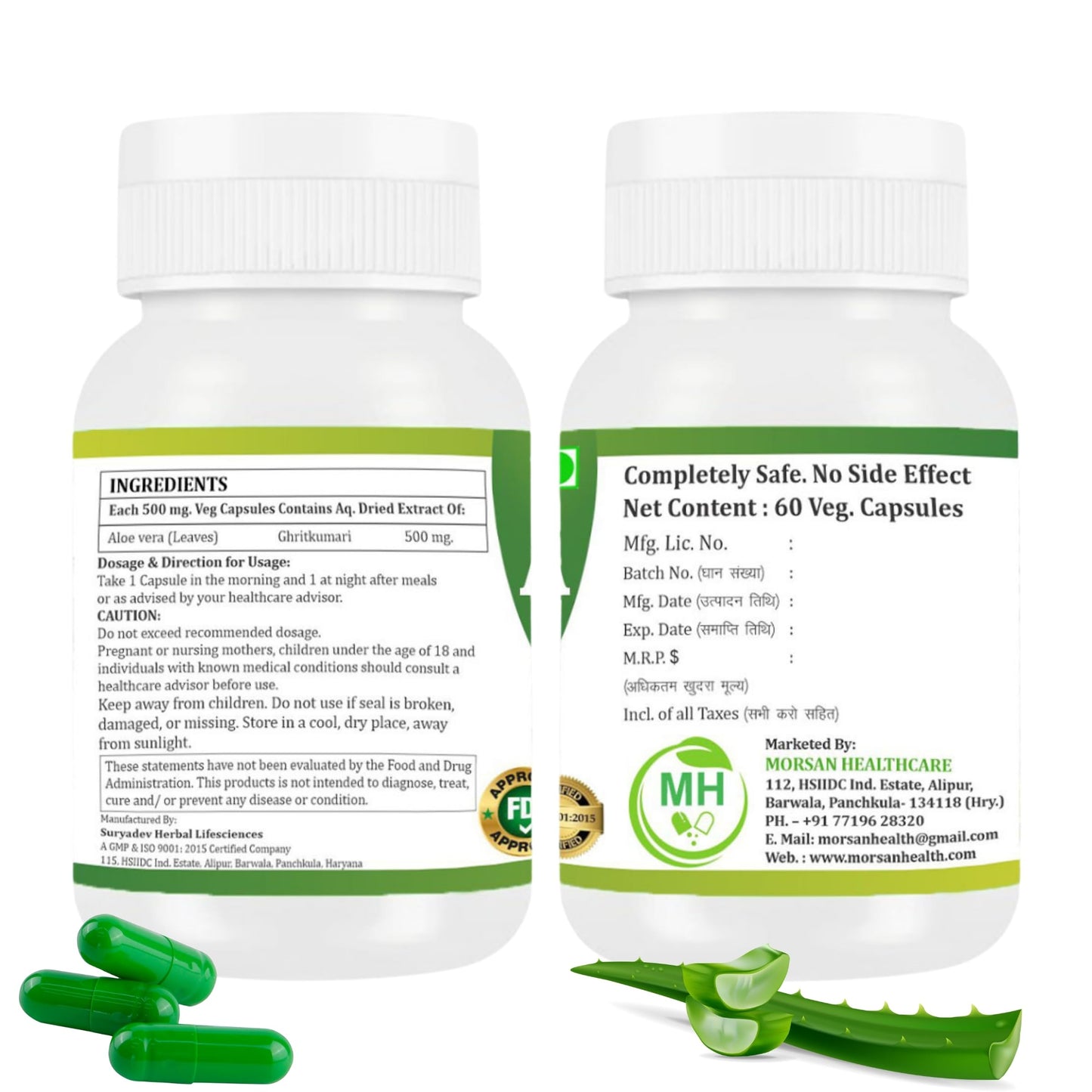MORSAN'S ALOEVERA CAPSULES (COMBO PACK OF 2 X 60 VEG. CAPSULES)