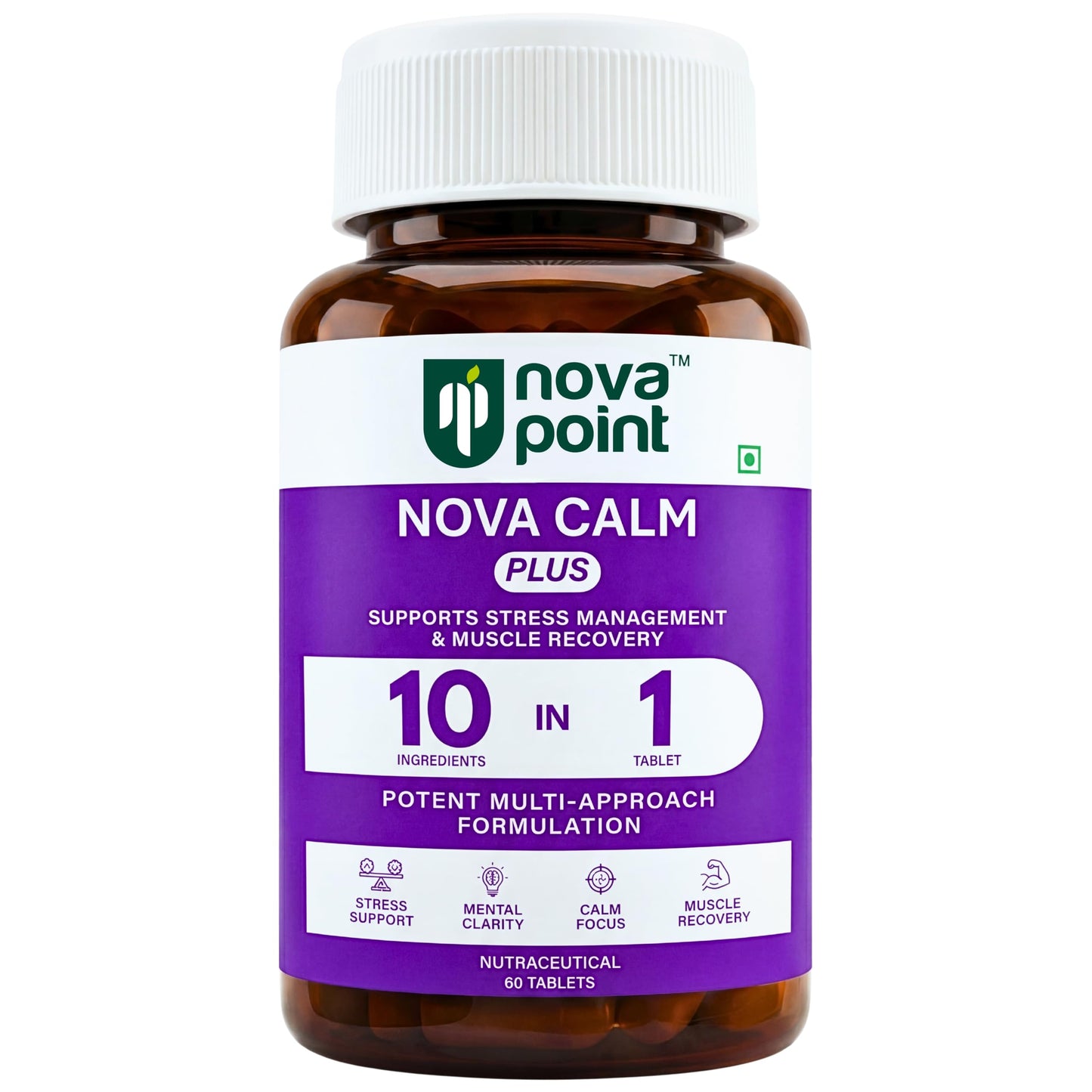 NovaPoint Magnesium Bisglycinate (Chelated) & Ashwagandha Root (5% Withanolides for Max Results) | Advanced & Potent 10-in-1 Formula for Stress Relief & Muscle Recovery | 60 Veg Tablets