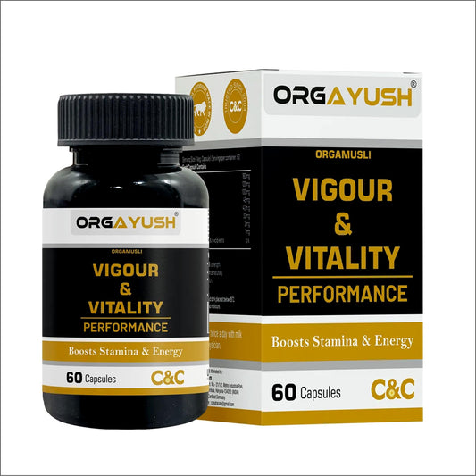 ORGAYUSH Vigour & Vitality Capsules – Energy, Stamina & Muscle Support Supplement with Herbal Extracts, Vitamins & Amino Acids for Performance & Recovery(Pack of 1)