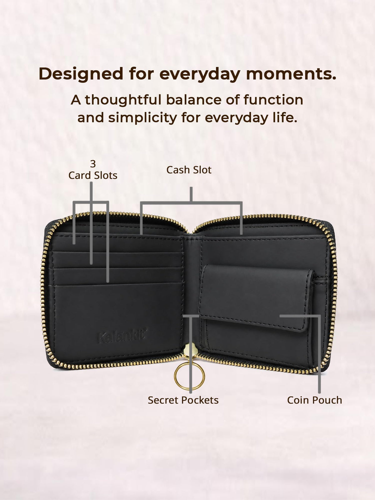 Kalankit Women's Small Zip Wallet | Bi-Fold Purse with Card Slots, Cash & Coin Pocket | Compact Wallet for Women & Girls | Stylish Daily Use Purse | Gift for Sister & Friends
