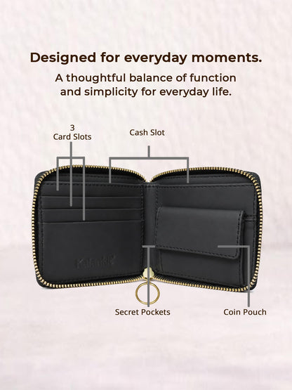 Kalankit Women's Small Zip Wallet | Bi-Fold Purse with Card Slots, Cash & Coin Pocket | Compact Wallet for Women & Girls | Stylish Daily Use Purse | Gift for Sister & Friends