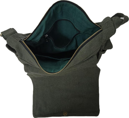 PAPYRUS String Homes Unisex PAPYRUS Handmade Messenger Bag/Pure Cotton Canvas/Brass Zipper/Antique Color Metal Fittings/Washable/Longlasting (OLIVE GREEN, MEDIUM LARGE)