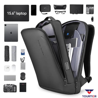 TOURTIER Hard shell Business Travel Laptop Backpack with USB Charging Port Daypack for Men Women (DESIGN-2, BLACK)
