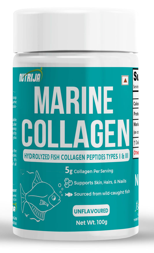 NutriJa Marine Collagen Peptides – Hydrolyzed Fish Collagen - Highly Bioavailable - 100g | Clinically Proven Ingredient with 95% Protein, Supports Healthy Skin, Hair, Nails, Bone & Joint -Unflavoured