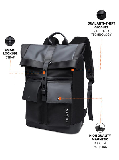 FUR JADEN Pro-III Innovative Sack Styled Smart Anti-Theft 2 Compartment Travel Laptop Backpack for Unisex For Business Professionals & College Students (Graphite Black), 20 Litres