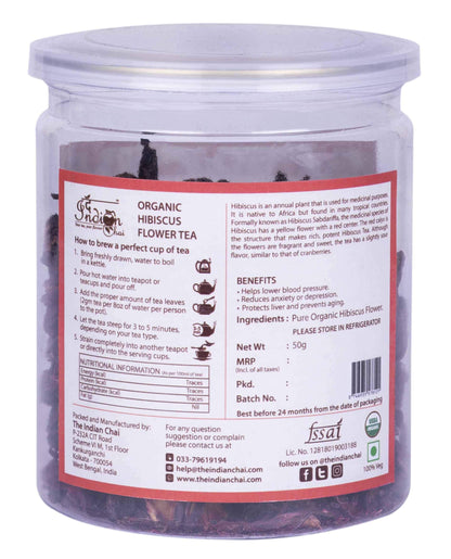 The Indian Chai - Organic Hibiscus Flower Tea 50g | Hibiscus sabdariffa/Gudhal Phool | Caffeine-Free Herbal Tisane | Rich in Vitamin C & Antioxidants | May Support Heart, BP & Skin Wellness