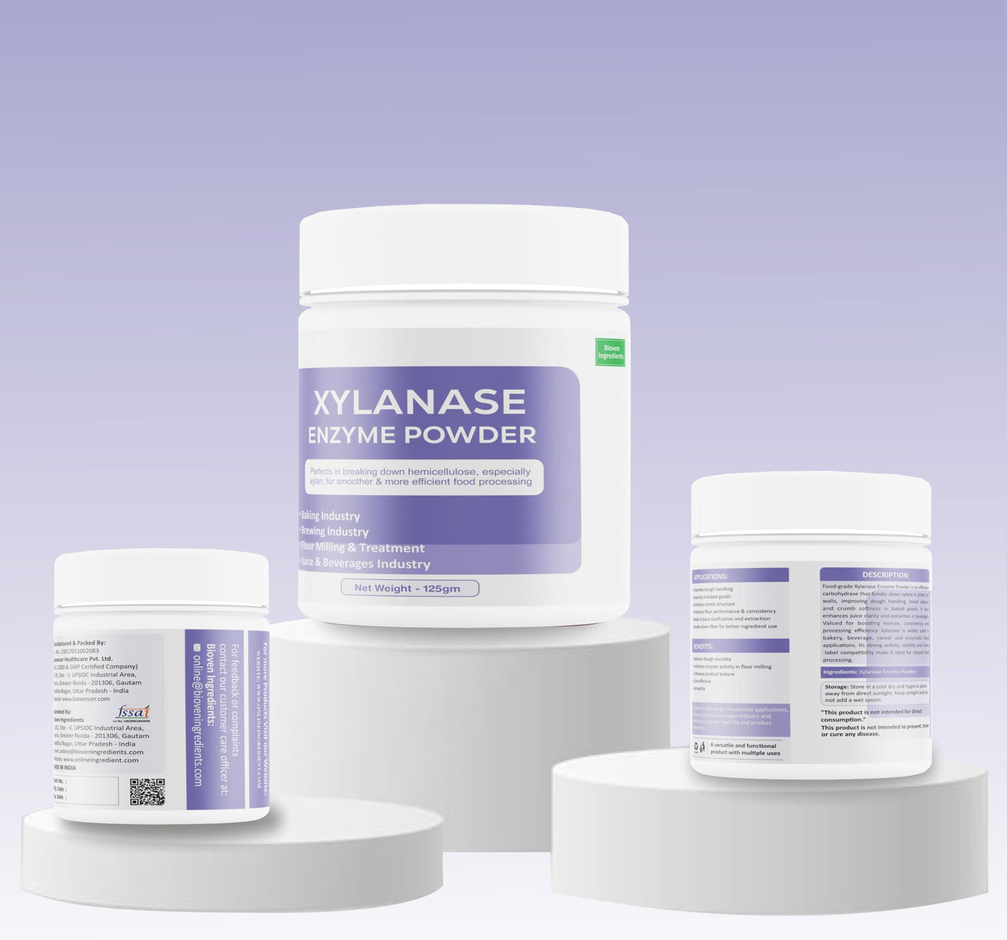 Bioven Ingredients Fungal Xylanase Enzyme Powder (gm, 125), Dietary Supplements/Food and Beverages, Broad pH Range of Activity, Excellent Thermostability, Degrades Xylans, No Filters/Binder