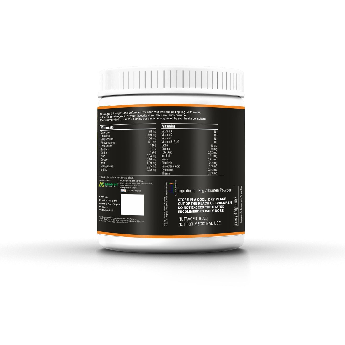Madren Healthcare Egg Albumen Protein Powder Pack of 3 | Unflavoured Egg White Protein Powder | High Protein Supplement | Non-GMO Gluten Free Lactose Free | Easy Mixing Natural Protein for Muscle Recovery & Healthy Diet | 200g Each