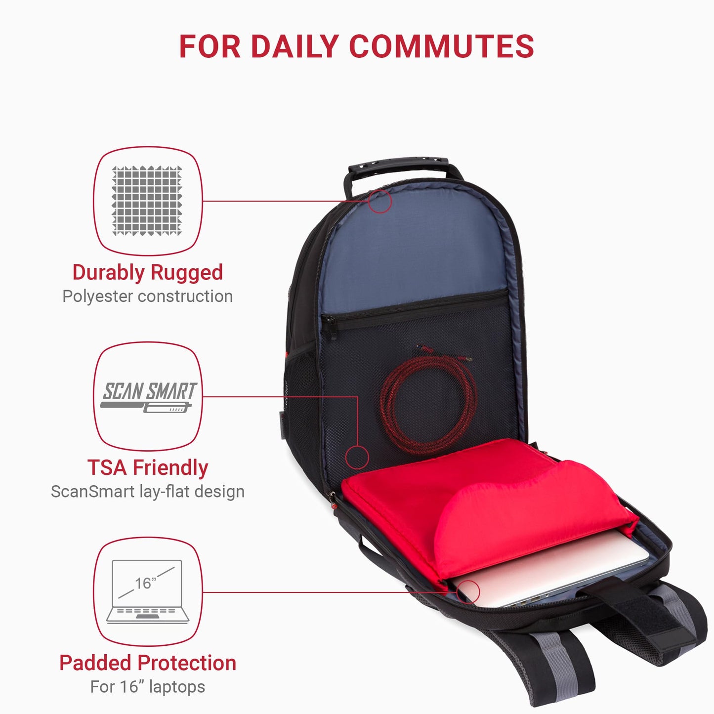 WENGER, Legacy 16 Inch Laptop Backpack,21 Liters Black/Grey, Swiss Designed-Blend of Style and Function, 600631