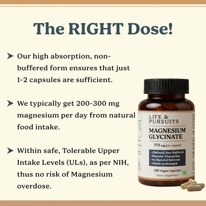 Life & Pursuits Pure Magnesium Glycinate – 120 Vegan Capsules | 100 mg Magnesium per Capsule | High Absorption Chelated, Non-Buffered Supplement | 3rd Party Lab Tested