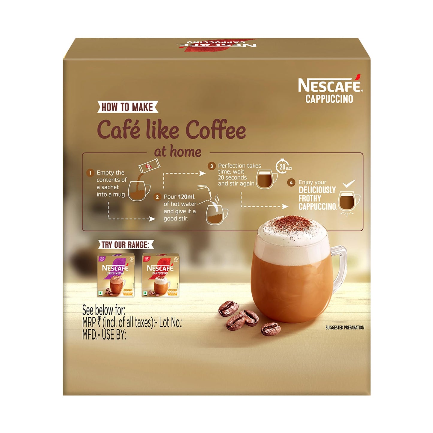 Nescafe Cappuccino | Cafe-like Coffee At Home |Coffee Premix | Just Add Hot Water | 125 G (5 Sachets x 25 G).