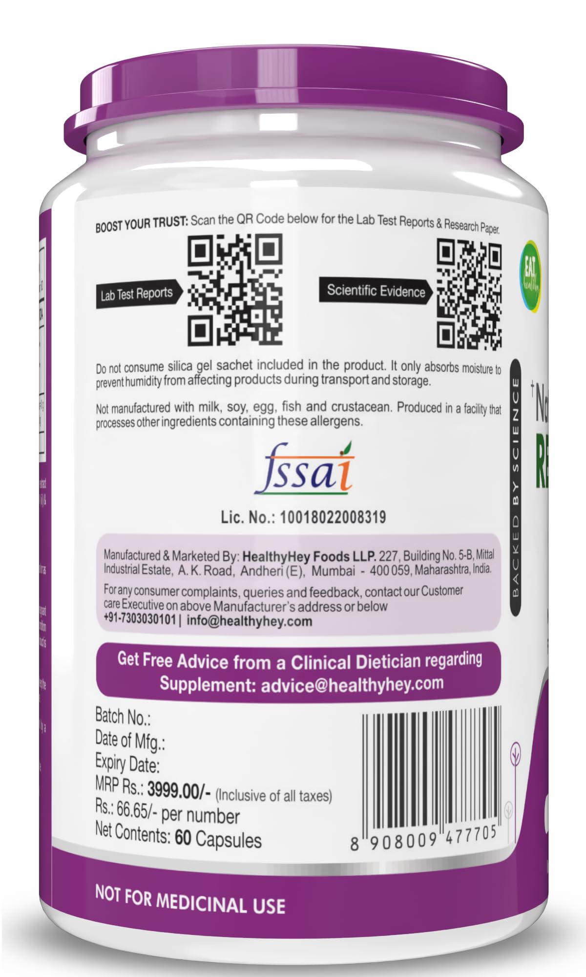 HealthyHey Nutrition Resveratrol Extract 98% Plus BioPerine for Absorpt- image 3