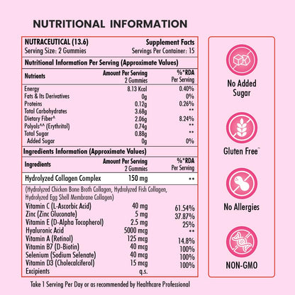 Naturyz Bovine Free Multi Collagen Gummies for Skin Health | Hyaluronic Acid, Vitamin C, Vitamin E & Biotin | Skin Elasticity, Hydration & Glow Supplement | Hydrolyzed Peptides with Type I, II, III, V & X | Easy-to-Absorb Gummy | No Added Sugar, Delicious
