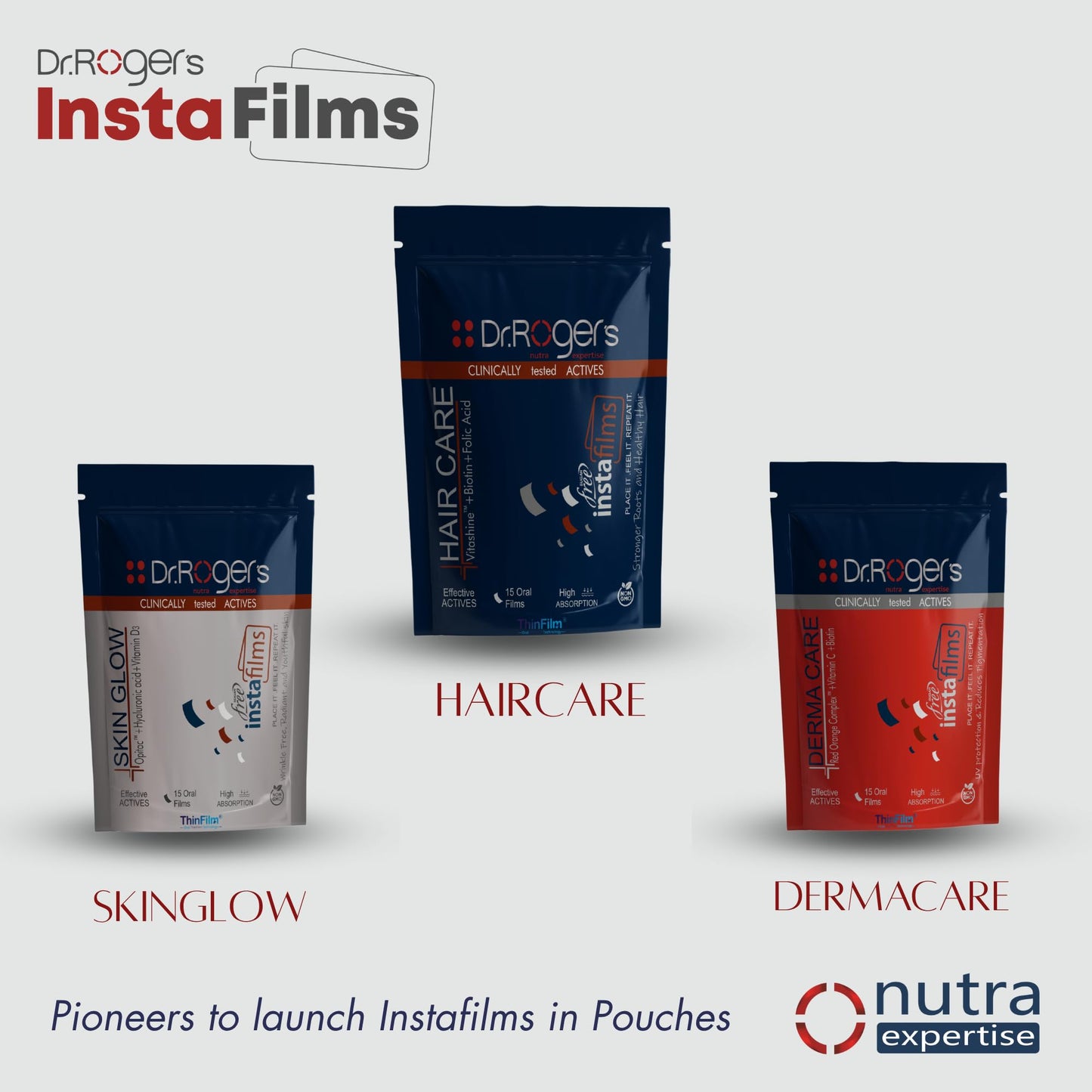 Nutra Expertise Hair Care Insta Films with Vitashine, Biotin & Folic Acid for Healthy, Thick & Shiny Hair, 15 Oral Films in Zipper Pouch