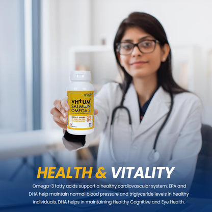 Essentium Phygen Vittum Omega-3 Salmon Fish Oil 1000mg, 60 Softgel Capsules, No Smell, EPA & DHA Supplement for Heart, Brain, and Eye Health