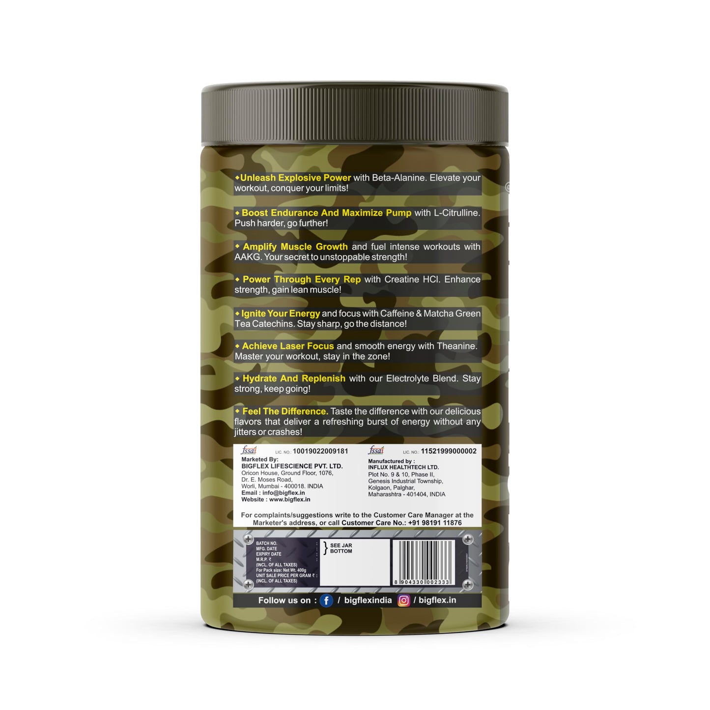 Bigflex Nuke Pre Workout Powder| 33 Servings |Energy Booster (Lychee, 400Gm)