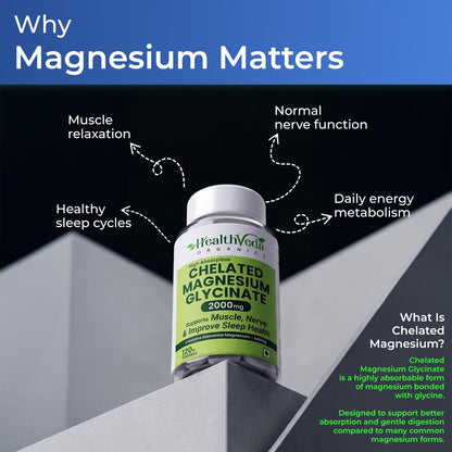 Health Veda Organics Magnesium Glycinate 2000mg per Serving | High Absorption Magnesium Supplement for Muscle Recovery, Better Sleep Support & Stress Relief | 120 Veg Tablets