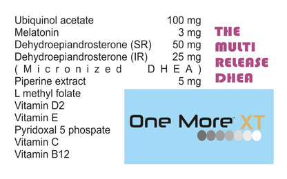 One More XT Sustained Release DHEA 75mg | Dehydroepiandrosterone 75mg (25mg IR+50mg SR) | Ubiquinol Acetate (Coenzyme Q10), Melatonin, L methyl folate, Vitamin E, C, D2, B12, B6, Piperine for men & women -30 Capsules