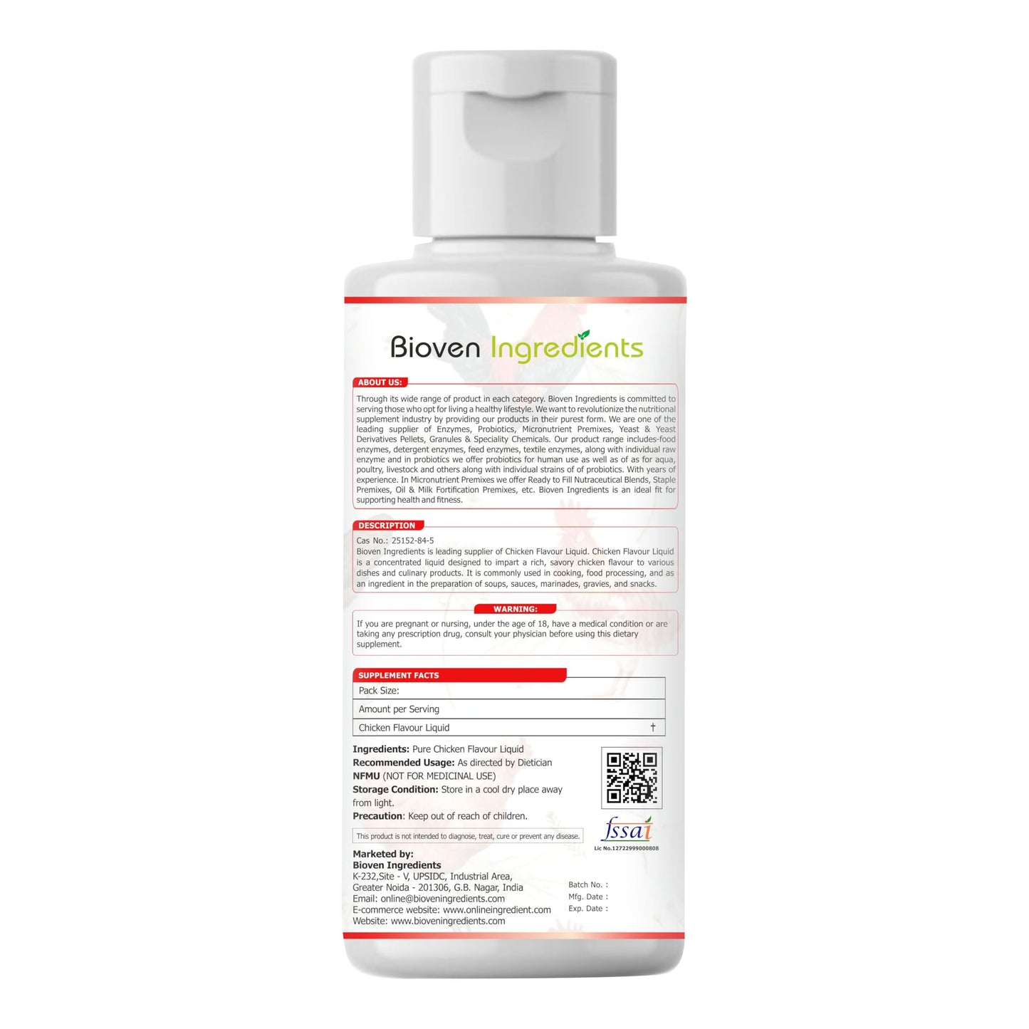 Bioven Ingredients Chicken Flavour Liquid, 125 ml, No Added Preservative/Colour/Sugar