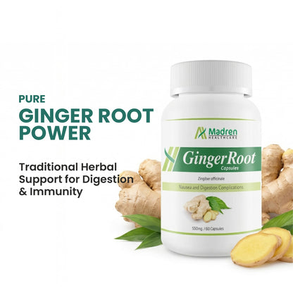 Madren Healthcare Ginger Root Extract 550mg Capsules with 5% Gingerols | Herbal Digestive Wellness Supplement | Supports Daily Wellness & Gut Comfort | Vegan | Non-GMO | 60 Veg Capsules (Pack of 2)