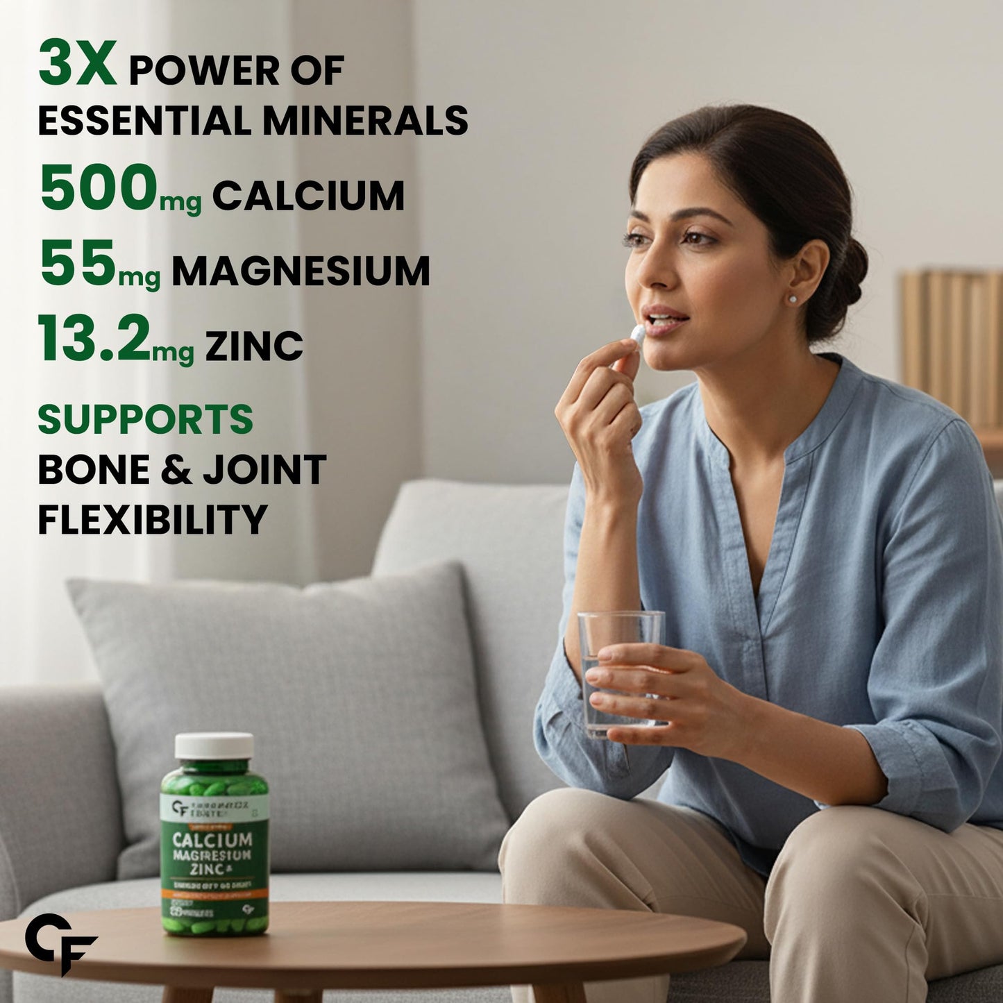 Carbamide Forte Veg Calcium And Vitamin D3 Tablets | Calcium Tablets for Women & Men | Calcium Magnesium Zinc Supplement With Vitamin D3 + K2 MK7 To Support Bones health , Joints & Immunity - 60 Tablets