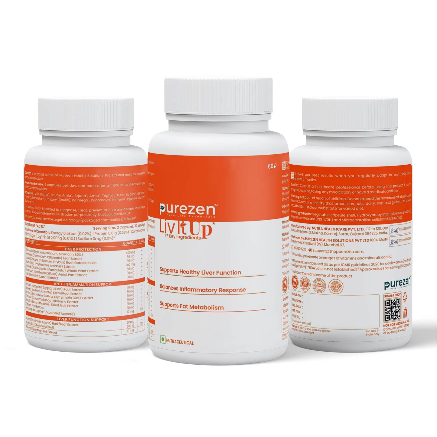 Purezen Liv-It-Up | Plant-Based Liver Support Supplement with Milk Thistle (80% Silymarin), Kalmegh, Kutki, Bhumi Amla, Dandelion & Antioxidant Herbs | 60 Veg Capsules