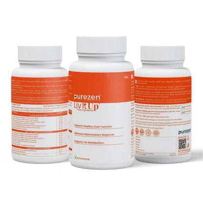 Purezen Liv-It-Up | Plant-Based Liver Support Supplement with Milk Thistle (80% Silymarin), Kalmegh, Kutki, Bhumi Amla, Dandelion & Antioxidant Herbs | 60 Veg Capsules