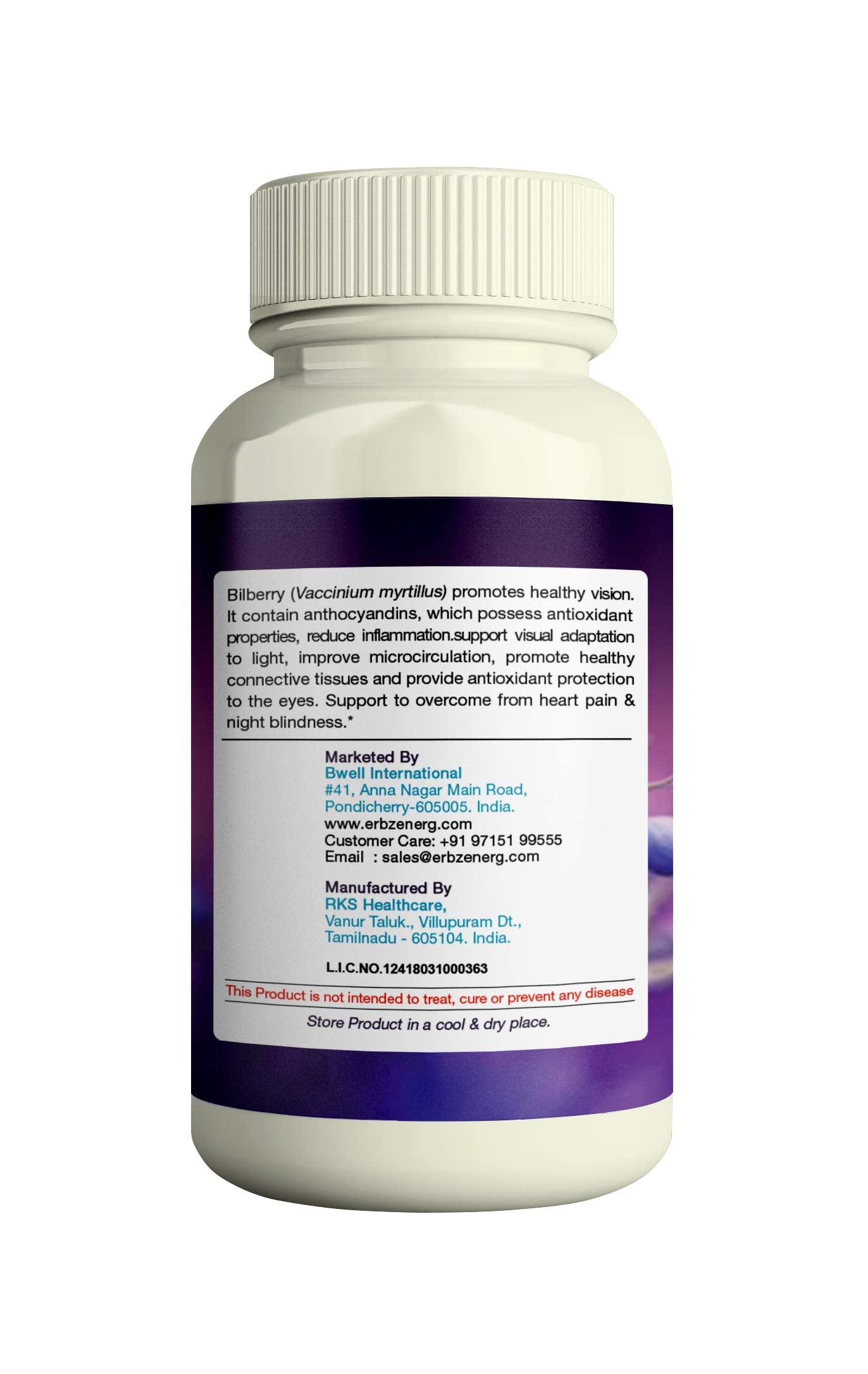 ERBZENERG® Bilberry (Vaccinium myrtillus) 60 Capsules- (Pack of 1)