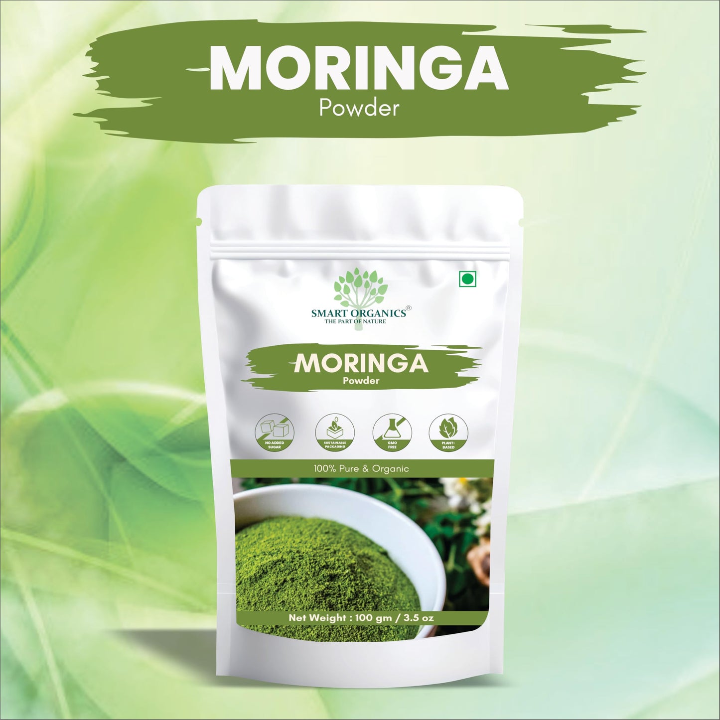 SMART ORGANICS Moringa Powder Herbal Nutrition Plant Based Leaf Supplement for Daily Wellness Energy Support Immunity Nutrition and Balanced Diet (100g)