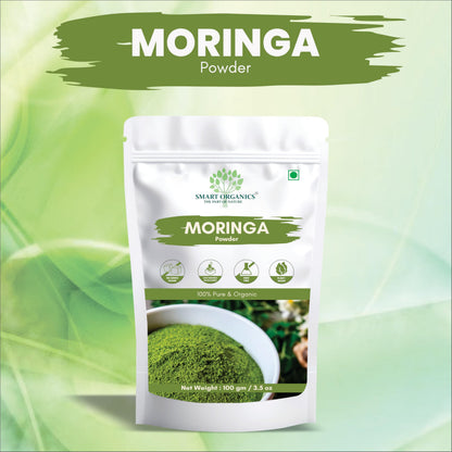 SMART ORGANICS Moringa Powder Herbal Nutrition Plant Based Leaf Supplement for Daily Wellness Energy Support Immunity Nutrition and Balanced Diet (100g)