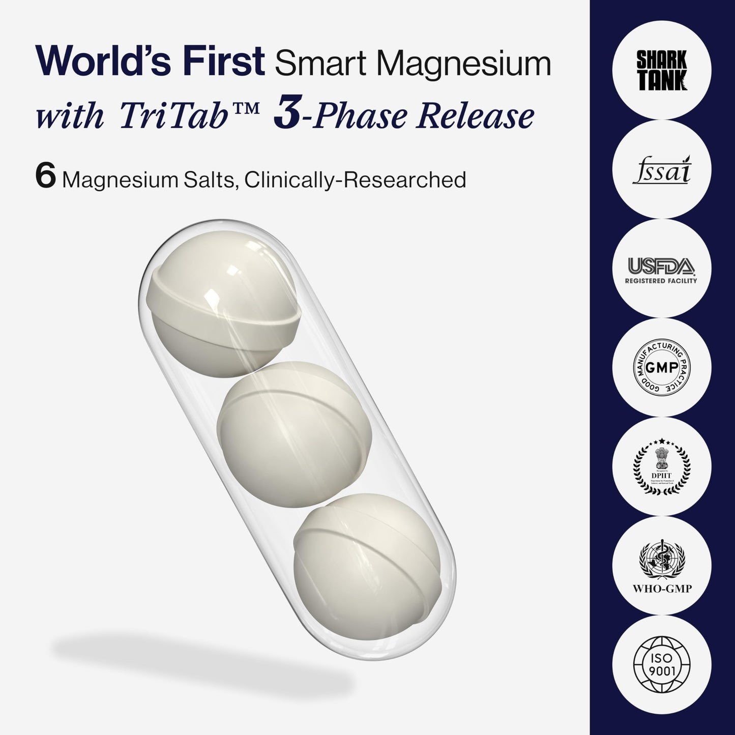 Beautywise TriTab Magnesium Complex | 6-in-1 High-Absorption Magnesium (Aquamin, Lipoza Bisglycinate) 710 mg & Co-Actives | Smart Timed-Release for Sleep, Muscle Recovery & Nerve Health | 60 Capsules