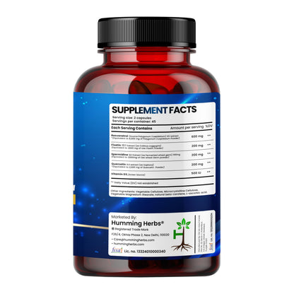 Humming Herbs Trans-Resveratrol 98% (High Purity & Bioavailable) with NMN, Quercetin, Fisetin & Spermidine – Antioxidant Support for Heart & Circulatory Wellness, Cellular Energy & Healthy Aging – 90 Vegetarian Caps