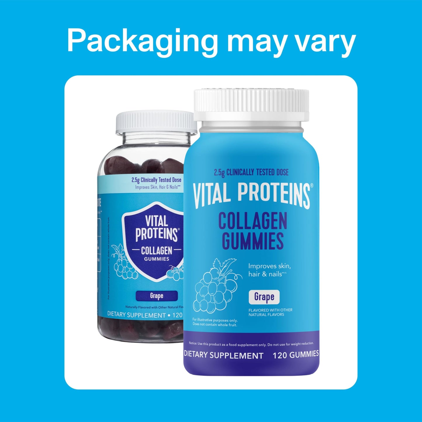 Vital Proteins Collagen Gummies, 2.5g of Clinically-Tested Collagen for Hair, Skin, Nails & Wrinkles, 120 ct, 30-Day Supply, Grape Flavor