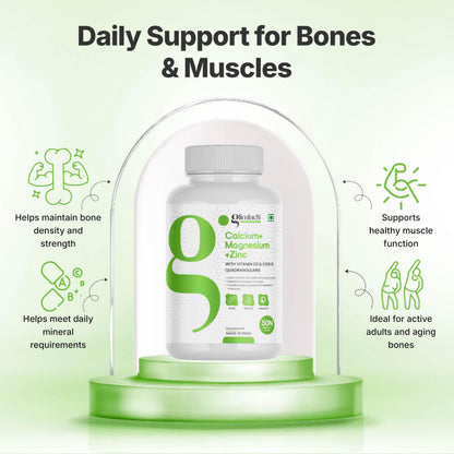 GLIMLACH Calcium Magnesium Zinc with Vitamin D3 | Nutrient Tablets for Men and Women | Combination of Minerals and Vitamin D3 Tablets | Mineral and Vitamin Tablet Pack | 50 Tablets Pack