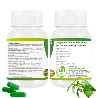 MORSAN HEALTHCARE | Gurmar (Gudmar) Capsules 500mg – 60 Count | 2 Pack | Vegetarian | Plant-Based | Herbal Supplement | No Artificial Additives | Gluten-Free | Organic | Gymnema sylvestre | Dia Free Herbal Capsules