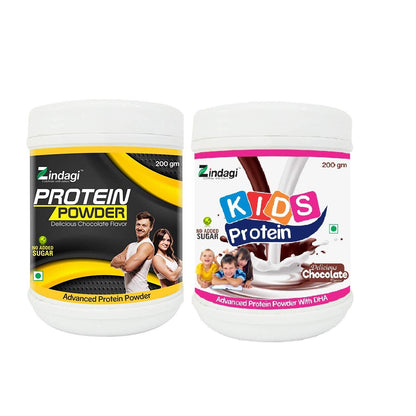 Zindagi Kids & Adult Protein Powder - Natural Health Supplement - Sugar Free Powder (Combo Pack)