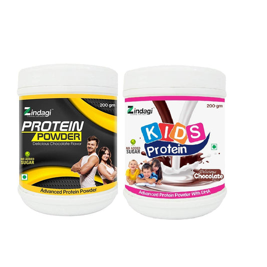 Zindagi Kids & Adult Protein Powder - Natural Health Supplement - Sugar Free Powder (Combo Pack)