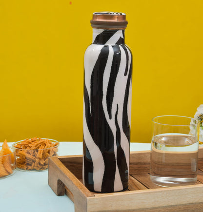 OGGN Zebra Printed Copper Water Bottle, Durable & Rust Proof Tamba Bottles for Drinking, Anti-Oxidant Material, Single Walled Perfect Stylish Office Carrying Bottles - 1000 Ml