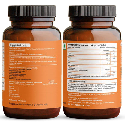 Elementary Organics L Glutathione Tablets with Vitamin C | Antioxidant Support, for Skin Glow and Hydration– 30 Veg Tablets (30 - Tablet)