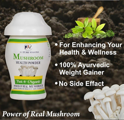 H HADDU Mushroom Health Powder For Men and Women | Fresh Organic | 100% Ayurvedic Weight Gainer | Net Weight 100g | Pack of 1