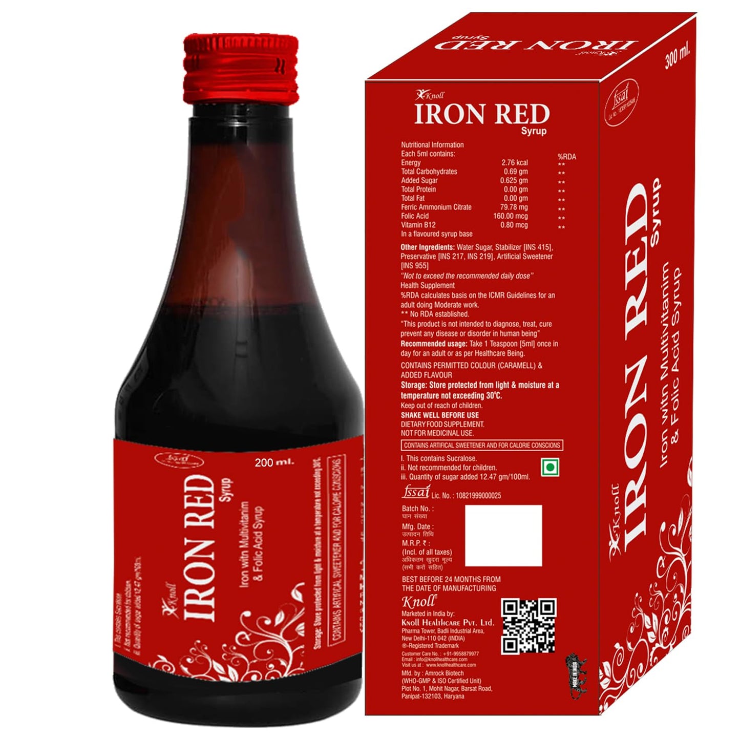 Knoll Healthcare Iron Red Syrup Iron With Multivitamin & Folic Acid Syrup Increase Red Blood Cells 200 Ml (Pack Of 1) - Liquid