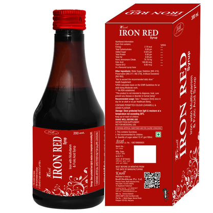 Knoll Healthcare Iron Red Syrup Iron With Multivitamin & Folic Acid Syrup Increase Red Blood Cells 200 Ml (Pack Of 1) - Liquid
