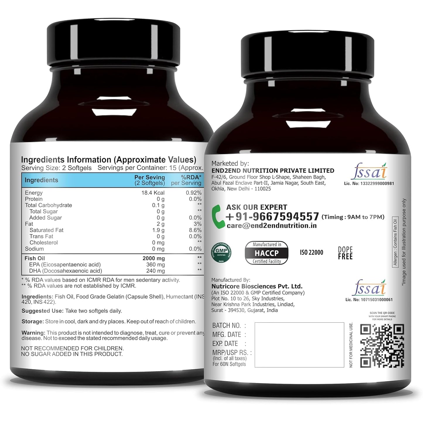 End2End Nutrition Omega 3 Fish Oil capsules and Multivitamin tablets with 33 Vitamins, Minerals and Herbs for Men and Women | Heart, Brain, Eye & Skin Health - (30x2)