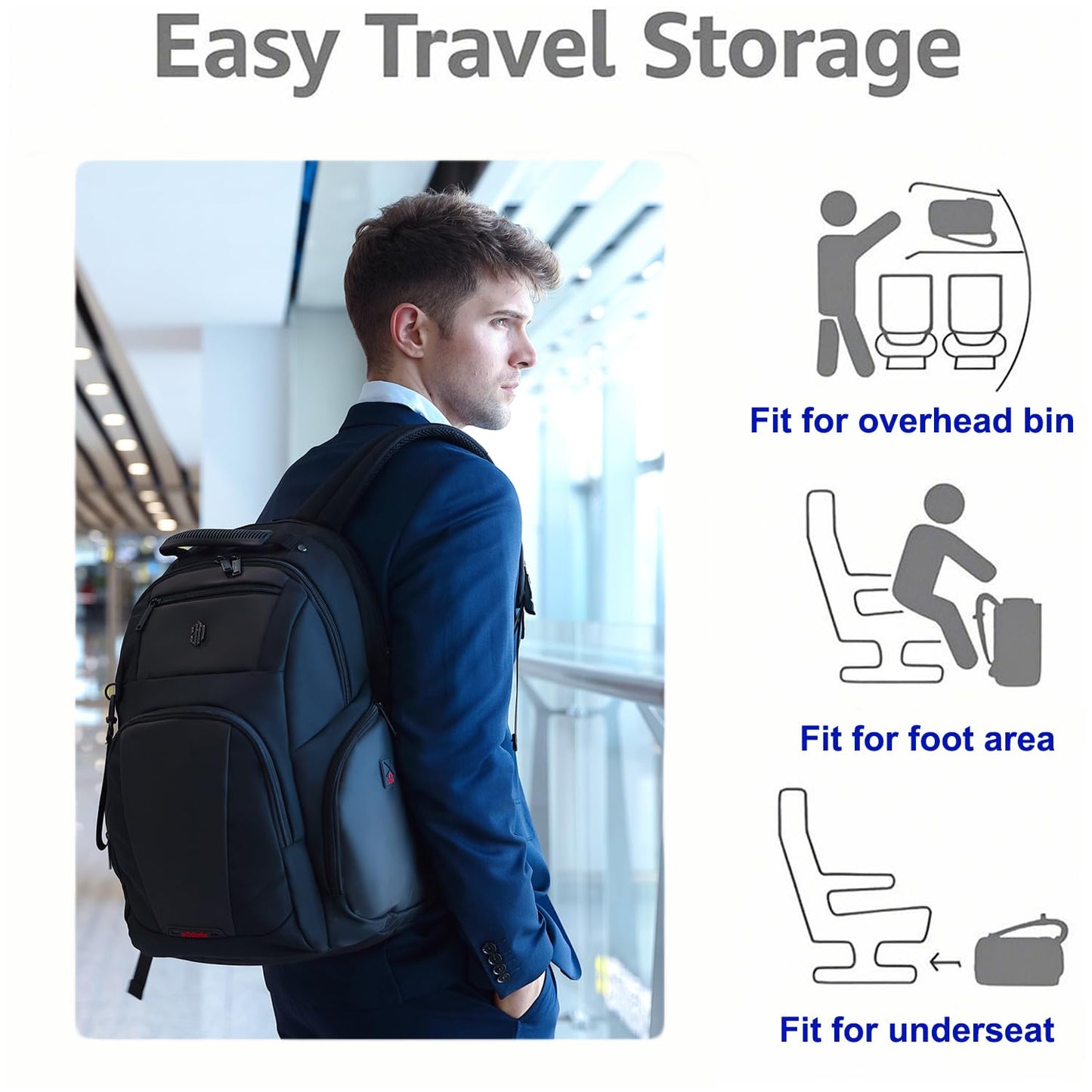 Arctic Hunter Travel Backpack For Men 35L RFID Anti-theft Pocket 15.6 Inch Laptop Bag 7 Zipper Pocket Water-Resistant Ergonomic Rubber Handle Lightweight for Commuting College Travel Abroad