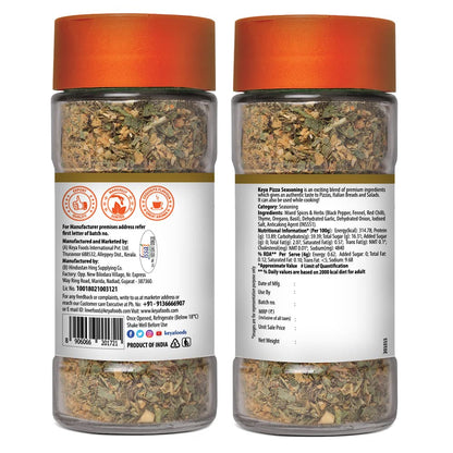 Keya Pizza Seasoning | All Natural & Healthy Spice Blend for Pizza, Pasta & More | Glass Bottle | Premium Herbs and Spices | Contains Freeze dried herbs| Export Quality | No Preservatives | The rich aroma that lasts | 45g