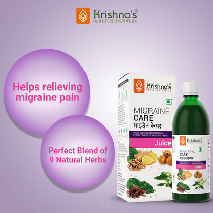 Krishna's Migraine Care Juice - 500 ml | (Pack of 2) | Natural Migraine Reliever | Perfect Blend of Sonth, Pippali, Ajmod & 6 other herbs